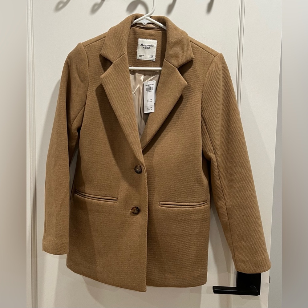 NWT abercrombie wool blend blazer coat in camel XXS P - Picture 1 of 14